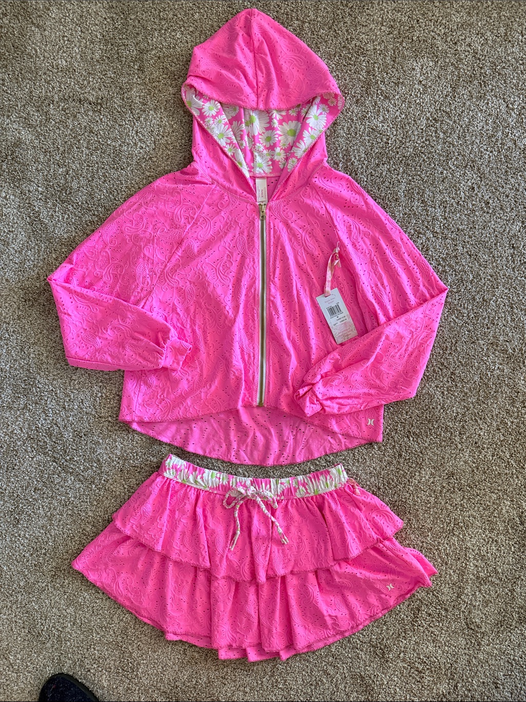 Loveshackfancy X Hurley Eyelet Zip-Up Hoodie And Matching Skirt, Medium, Nwt